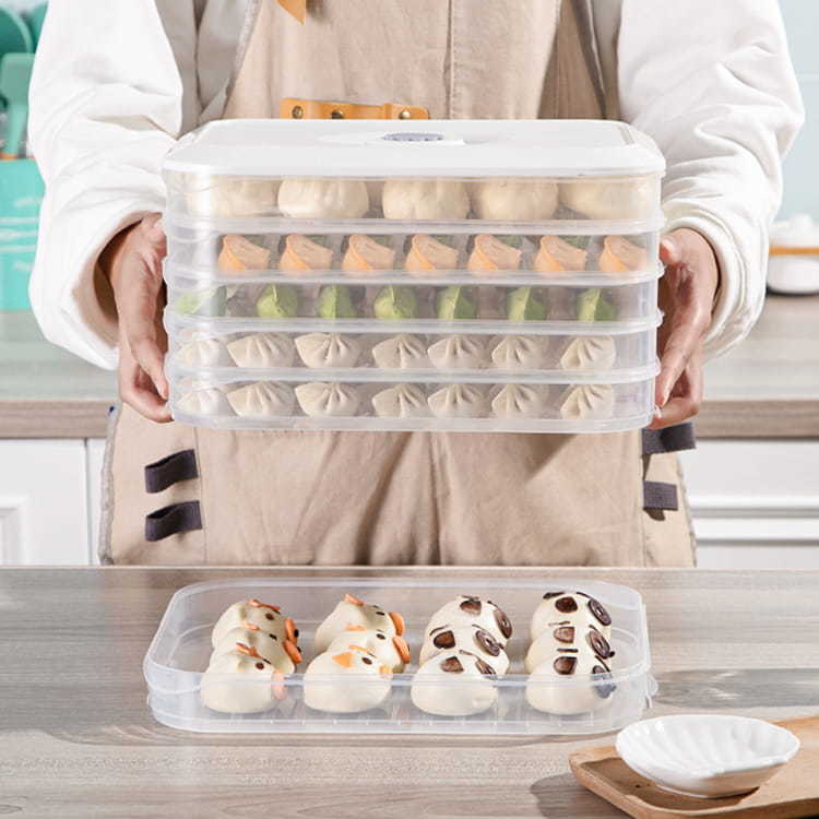 Dumpling box with lid multi-layer high-transparent large-capacity plastic quick-frozen box stackable